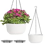 T4U Φ25cm Blumenampel Plastik 2er Set, Hängeampel mit Ketten, Blumenampel mit Bewässerungssystem...