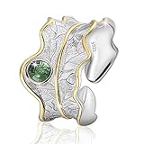 Springlight ✦ Ringe Frauen S925 Sterling Silber Breit Damen Blätter Grüner Stein/Bernstein Groß...