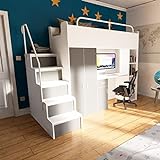 Marlux-Meble Hochbett Kinderbett JSM-4 80x190 mit Kleiderschrank Schreibtisch und Treppe Matt...