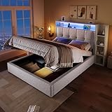 TOBIDOEN Polsterbett 90x200 cm mit US/B Funktion und Unterbett-Stauraum, Kopfteil mit LE/D Modus und...