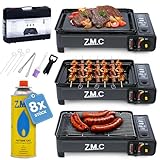 Z.M.C 2-in-1 tragbarer Campingkocher und Gasgrill Klein inkl. Grillzubehör Set und Koffer + 8x...
