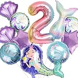 Meerjungfrau Geburtstag Deko 2, Luftballon Meerjungfrau 2 Jahre mit Zahl 2 Folienballon Meerjungfrau...