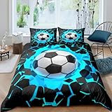 TSOPEFI Fußball Kinderbettwäsche 135x200,3D Fußball-Motiv Jungen Teenager Sport...