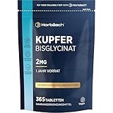 Kupfer Tabletten 2mg pro tablette | Bisglycinat | 1 Jahr Vorrat - 365 Vegan Tabletten | Hochdosiert...
