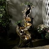 LED-Gartenbrunnen im Baumstamm-Design, 5-stufiger Kaskaden-Wasserfall aus wetterfestem Kunstharz |...