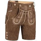 PAULGOS Herren Trachten Lederhose HK2 + Träger, Echtes Leder, Größe 52, Hellbraun