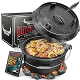 BBQ Dutch Oven [Das Original] - Dutch Oven Set [7L] – Eingebrannter Feuertopf aus Gusseisen mit...