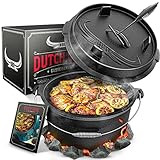 BBQ Dutch Oven [Das Original] - Dutch Oven Set [7L] – Eingebrannter Feuertopf aus Gusseisen mit...