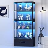 Lamtor Glasvitrine mit RGB-LED Stehend für Wohnzimmer – 4 Fachböden + Schublade & Magnet-Türen...