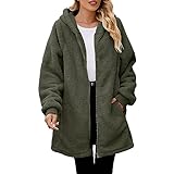 Hoodie Jacke Damen Langarm Wintermantel Winter Warm Plüschjacke mit Kapuze Strickjacke Lang Fleece...