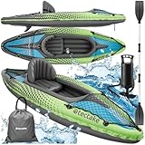 tectake® Kajak Boot aufblasbar, aufblasbares Kanu Paddelboot für 1 Person mit Doppelpaddel und...