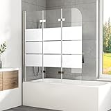 WOWINNE Duschwand für Badewanne 120x140 cm 3-teilig Faltbar Gestreift Duschtrennwand...