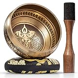 Silent Mind tibetische Klangschale Set ~ Bronze Mantra Design ~ mit hochwertigem Holz Klöppel und...