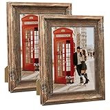 PETAFLOP Rustikaler Bilderrahmen 15x20 CM 2er Set, Wand- und Tischbilderrahmen, Braun