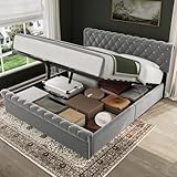 Merax Polsterbett 140 x 200cm, Hydraulisch Doppelbett mit Lattenrost & Bettkasten, Funktionsbett mit...