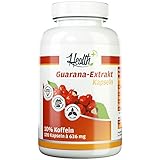 Health+ Guarana-Extrakt - 120 Kapseln, hochwertiger Extrakt mit 10prozent Koffein, ohne Zusätze,...