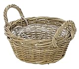 Dehner Rattan Pflanzschale mit Henkel, Ø 26 cm, Höhe 12 cm, Rattangeflecht, grau/braun