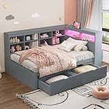 Merax Kinderbett 90x200 cm mit Stauraum, Einzelbett Funktionsbett Jugendbett mit 2 Schubladen,...