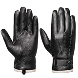 Acdyion Herren Winter Lederhandschuhe Touchscreen geeignet Wollfutter Handschuhe aus Echtleder,...