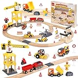 Lehoo Castle Holzeisenbahn, 68 Pcs Eisenbahn Holz mit Kran Spielzeug, Eisenbahn Kinder Elektrisch,...