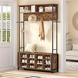 Hzuaneri Garderobenständer mit Schuhbank, Garderobe mit 13 Haken, 14 Offene Fächer, Verstellbare...