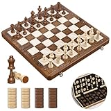 Paome 2 in 1 Schachspiel, 38x38cm Schachspiel Holz mit 32 Schachen+2 zusätzliche Königinnen+24...