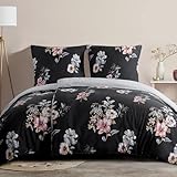 RUIKASI Bettwäsche 135x200 4teilig Schwarz - Bettbezüge 135 x 200 2er Set mit Blumen Muster,...