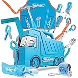 Hi-Spec 17 TLG. Kinder Werkzeugset mit LKW Box in blau, Kinderschürze mit Taschen, Schutzbrille,...