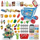 RedCrab Kinder Einkaufswagen Wagen mit Kinderkasse und Weihnachtsbaum-Regal, 84Pcs Kaufmannsladen...