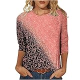 Damen T-Shirt mit 3/4 Arm Blusen Modische Modische Oberteile Lose Leopardendruck Shirt Elegant...