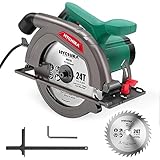 Handkreissäge, 1300W 4500RPM HYCHIKA Kreissäge 185mm, Leistungsstarker Motor, Schnitttiefe 65mm...