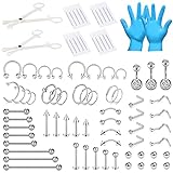 Niusiman 85 Stück Piercing Set Chirurgenstahl mit Klemmhandschuhen Körperpiercing Werkzeugset für...