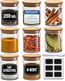 Gewürzgläser Groß- 8er Set 250ml - mit Etiketten zum Beschriften - Luftdicht - Spülmaschinenfest...