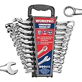 WORKPRO Mechanics Wrench Set Metric and Standard, 22PCS Complete Combination Wrenches Set. SAE 1/4'...
