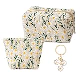 pclapora 2er Set Kosmetiktasche Damen mit Gänseblümchen, Damen Kosmetiktasche mit...