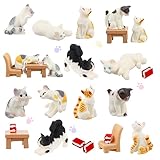 Cobee 10 Stück Puppenhaus Mini Katzenfiguren,1:12 realistische Kätzchenfiguren Kuchenaufsatz...