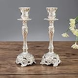 Sziqiqi 2er Set Kerzenständer Kerzenhalter Kerzenleuchter in Silber für schabbat Kerzen, Metall...