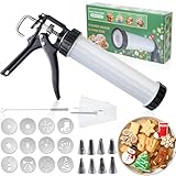 Gebäckpresse für Spritzgebäck Edelstahl Spritzgebäck Presse mit 12 Schablonen, 8 Tüllen,...