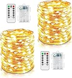 GOMETY 2 Stück 10M 100 LED Lichterkette, Kupferdraht 8 Modi Außenbeleuchtung Batteriebetrieben...