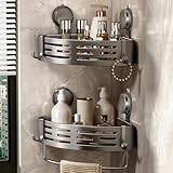 Voldra Duschablage Ohne Bohren, Duschregal Ecke Saugnapf Badezimmer Regal Wand Duschkorb mit...