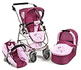 Bayer Chic 2000 637 29 Kombi-Puppenwagen Emotion 3-in-1 All In, Dots Brombeere, rosa, 67 x 43 x 77...