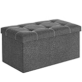 SONGMICS Sitzbank mit Stauraum, Sitztruhe, Sitzhocker, faltbar, 76 x 38 x 38 cm, Bezug aus...