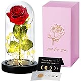 TWBEST Die Schöne und Das Biest ,Ewige Rose im Glas mit LED-Licht,Immerwährende Echte Rosen, 1...