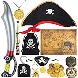kayqbonke 11 Teilig Piratenkostüm Kinder, Umfassen Pirate Hat, Piratensäbel, Augenklappe Pirat,...