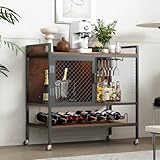 DAWNYIELD Weinschrank-Sideboard 3-stöckiger Bartisch mit Rollen Weinregal Stielglas-Halter,...