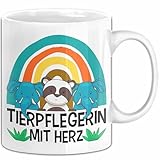 Tierpflegerin Mit Herz Tasse Lustiges Geschenk Für Zoo Tierpflegerin (Weiß)