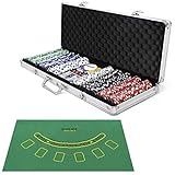 COSTWAY Pokerset mit 500 Laser-Chips | Pokerkoffer Alu | Pokerchips | Poker Komplett Set |...