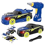 GILOBABY 26 Teile Kinder Auto Spielzeug, DIY Montage Rennwagen Spielzeug mit Bohrmaschine, Licht und...