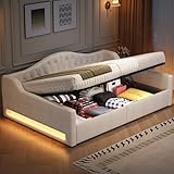ZIDEY Polsterbett Schlafsofa 140x200 mit LED und Lattenrost, Hydraulische Tagesbett Sofabett...