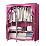 Tragbarer Stoff-Kleiderschrank mit Kleiderstange und Regalen, rosa Schrank-Organizer für...